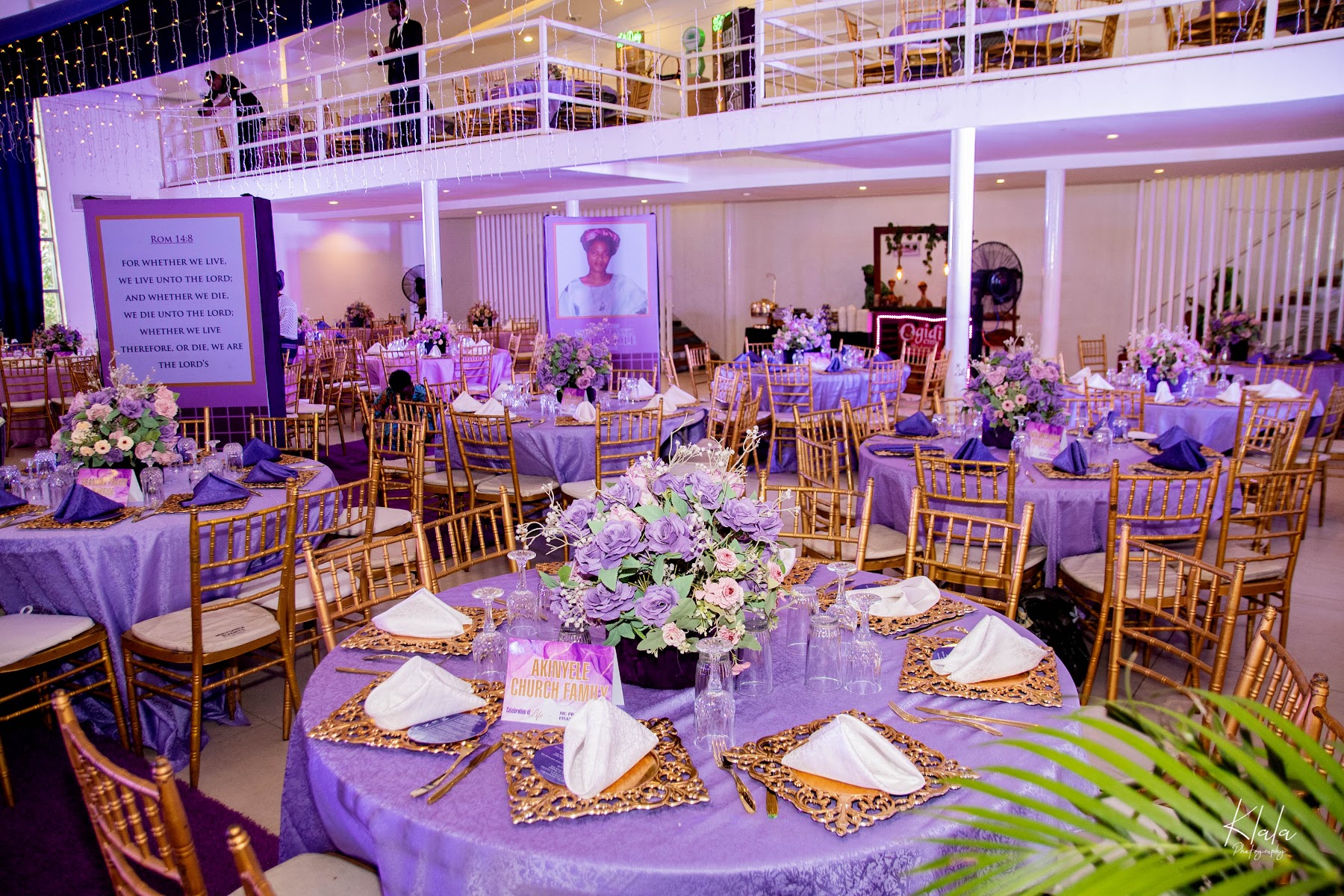 Birthday venue seating and floral centerpieces