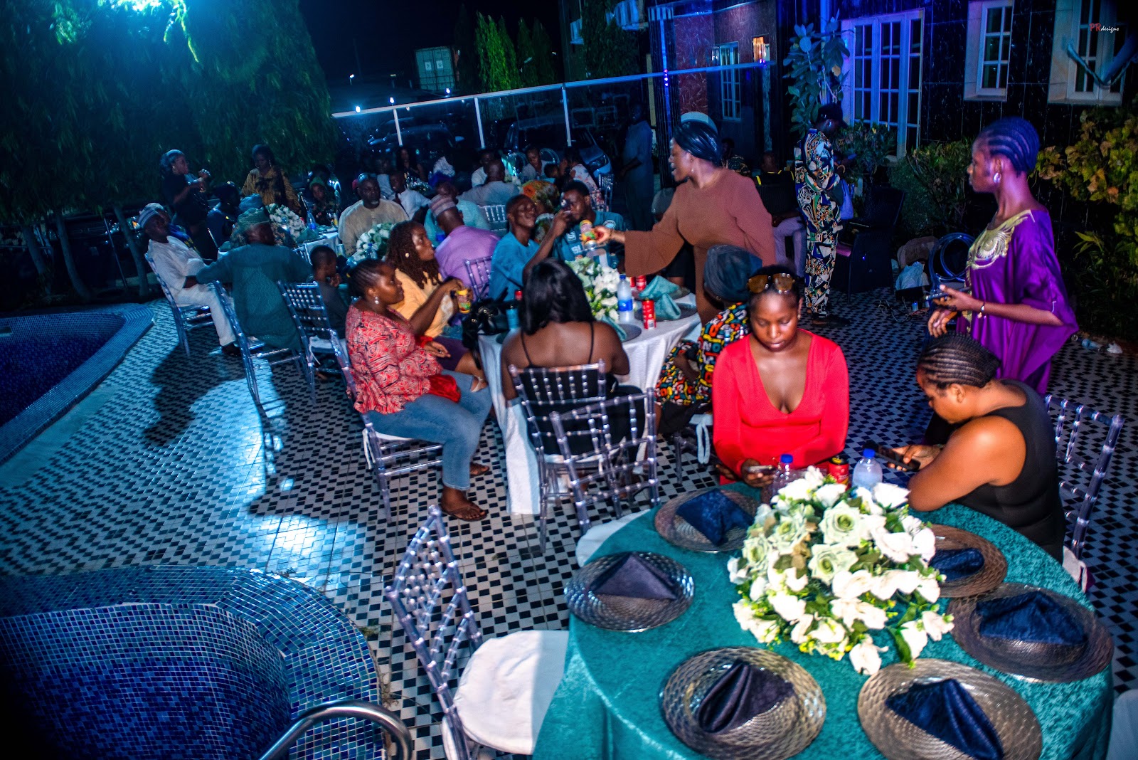 Guests seated at a coordinated evening celebration