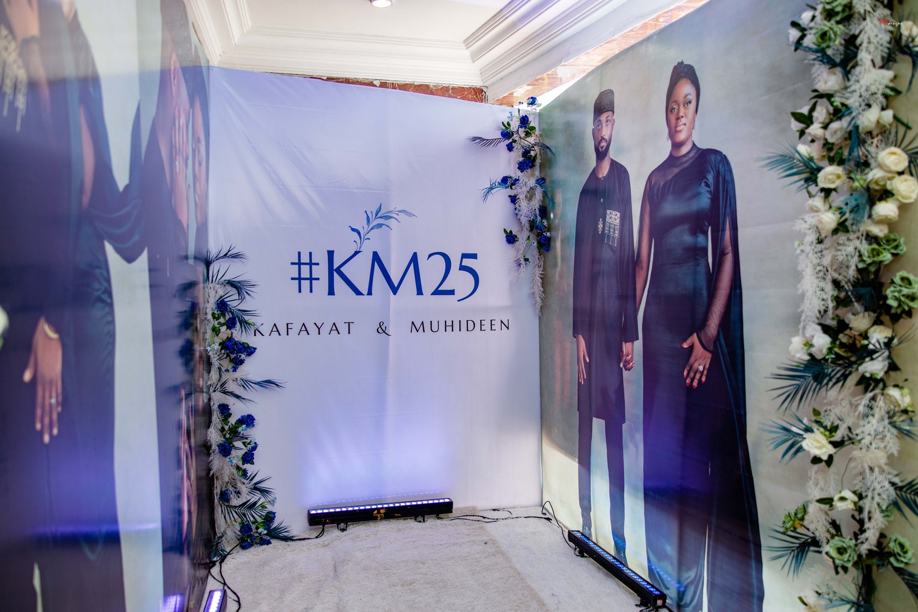 Wedding photo backdrop and floral styling